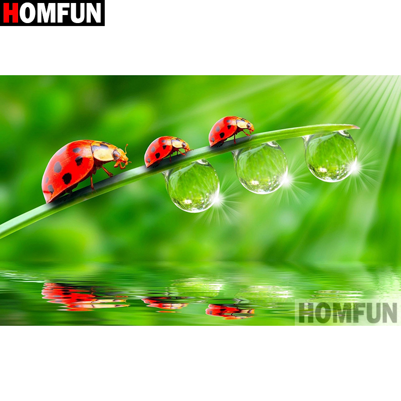 Embroidery Lady Bug - HOMFUN Art 5D Diy เพชรภาพวาด 
