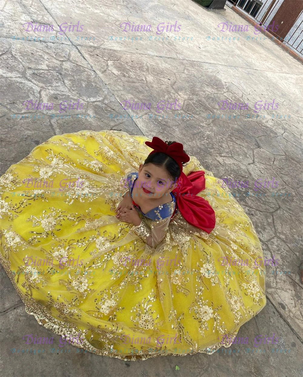 Embroidery Yellow Dress - ชุดเดรสเด็กผู้หญิงสีเหลืองน่ารัก ผ้าทูลล์ฟูฟ่อง ประดับดอกไม้ สำหรับงานแต่งงาน งานเลี้ยงวันเกิด งานราตรี