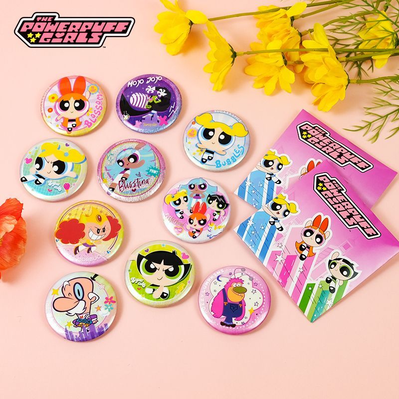 Embroidery Reddit - กล่องเต็มของสินค้า Powerpuff Girls อย่างเป็นทางการ กล่องสุ่มเข็มกลัดดีบุก กลิตเตอร์สองด้าน