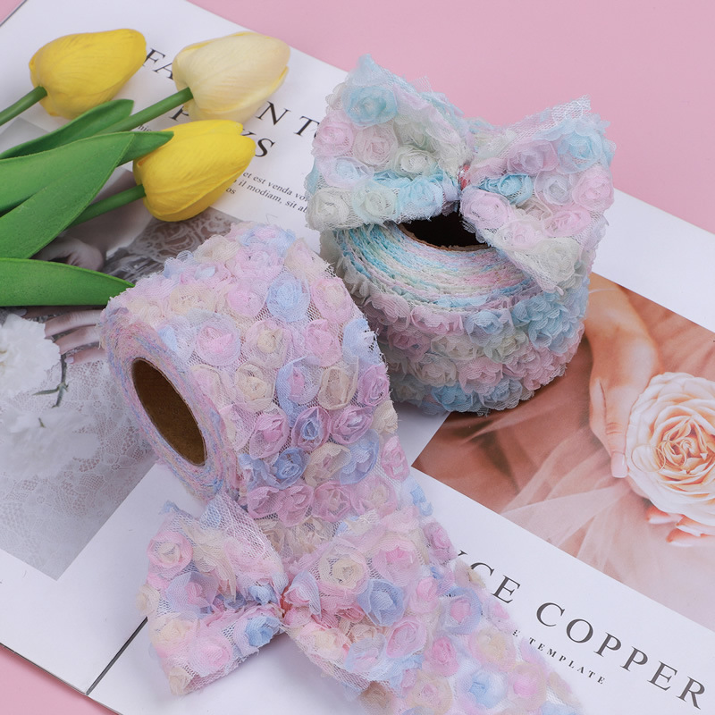 Embroidery Rose - 91 ซม. ดอกกุหลาบสามมิติ ปักลายบนผ้าตาข่าย DIY เครื่องประดับผมน่ารัก
