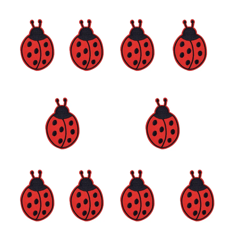 Embroidery Lady Bug - แพทช์สำหรับเสื้อผ้าเหล็กบนAppliqueแมลงลายเย็บปักถักร้อยPatchสำหรับแจ็คเก็ตน่ารักเจ็ดจุดLadybugอุปกรณ์เสริม 10 PCS