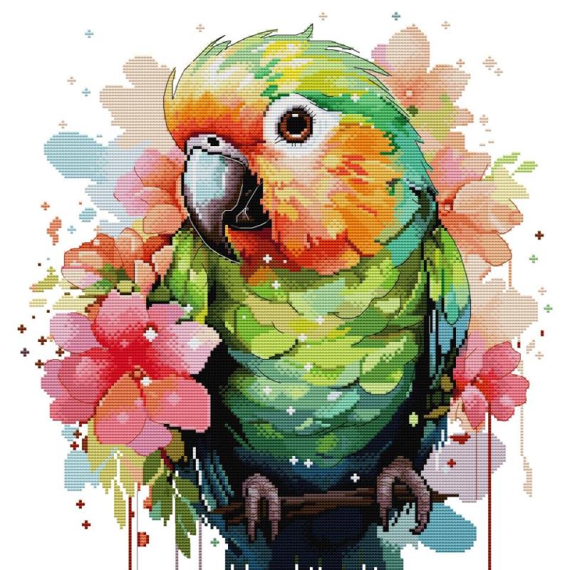 Embroidery Meaning - ชุดปักลายนกแก้วด้วยเข็มและด้ายบนผืนผ้าใบสีขาว11CT 16CT 14CT Aida