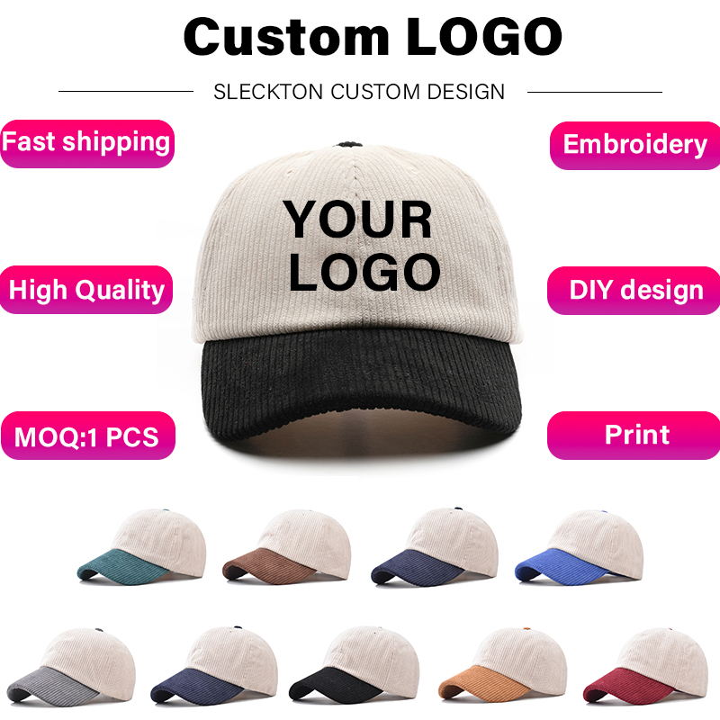 Embroidery Design Logo - Sleckton หมวกเล่นเบสบอลโลโก้สำหรับผู้ชายและผู้หญิงผ้าลูกฟูกหมวกบังแดดฤดูร้อนดีไซน์เย็บปักถักร้อยทำได้ด้วยตัวเองขายส่ง