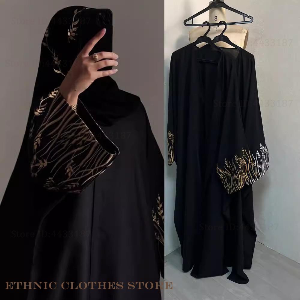 Embroidery Kebaya - ชุดอาบายะปักลายสีดำสุดหรูสำหรับสตรีมุสลิม ชุดคลุมยาวสไตล์ดูไบ ชุดสำหรับละหมาดในเทศกาลอีดและรอมฎอน ชุดเคบายะ คาฟตัน ชุดแบบโมร็อกโก