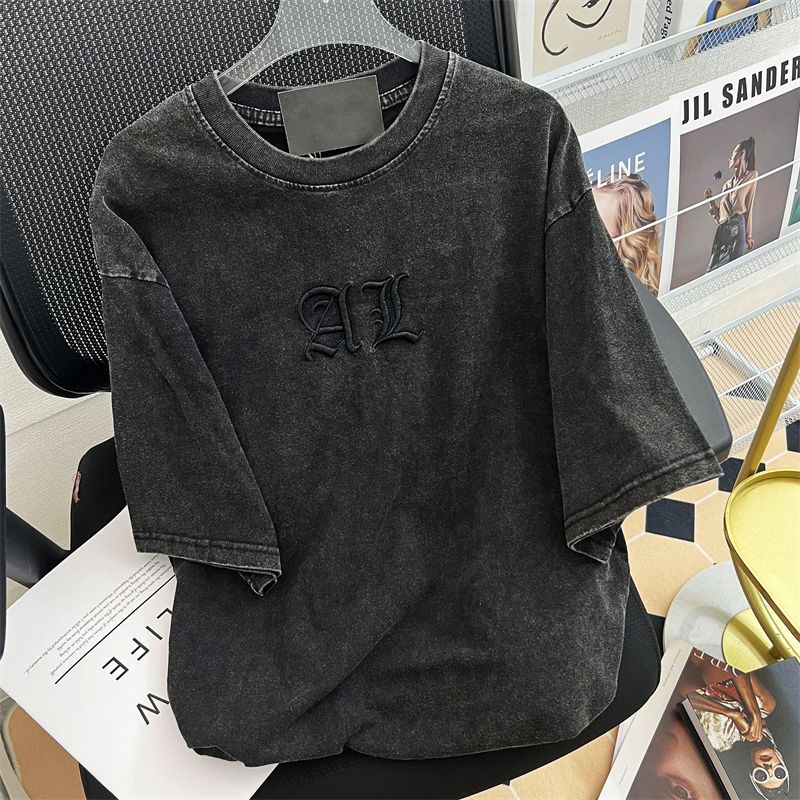 Embroidery Cotton Shirt - เสื้อยืดผู้หญิงปักลายตัวอักษรแนวคลาสสิกแนววินเทจขนาดใหญ่พิเศษเสื้อชิคแนวสตรีทสูงแบบอเมริกัน2024ฤดูร้อนใหม่