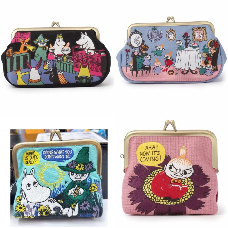 Embroidery Bag - กระเป๋าใส่เหรียญมินิซีรีส์มูมินส์ลายการ์ตูนน่ารัก งานปักสุดสร้างสรรค์ กระเป๋าเครื่องสำอางพกพาสุดประณีต ของขวัญสำหรับผู้หญิง