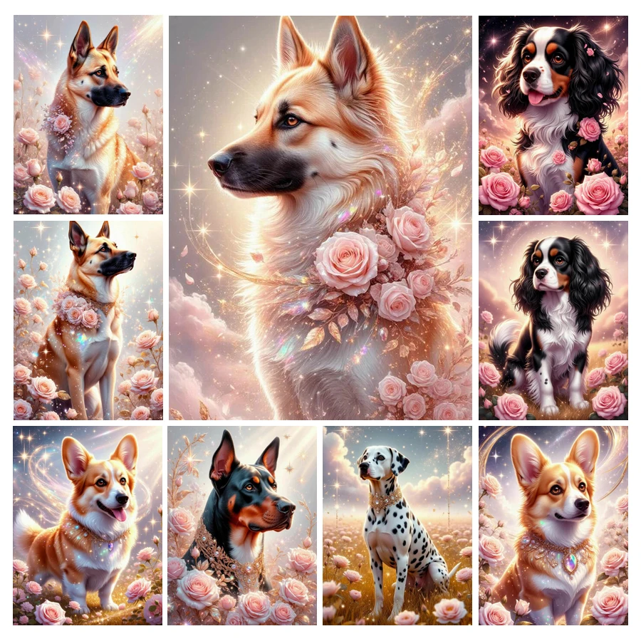 Embroidery Rose - ภาพเพชรลายสุนัขน่ารักและดอกไม้ คอลเลกชันใหม่ 2026 สัตว์เลี้ยง ดอกกุหลาบ งานฝีมือ