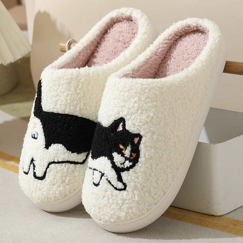 Embroidery Garments - รองเท้าแตะบ้านปักลายดัชชุนด์น่ารักสำหรับฤดูหนาว ผ้าพลัฌอย่างดี เสียงเงียบ อุ่นสบาย กันลื่น เหมาะสำหรับใส่ในบ้าน
