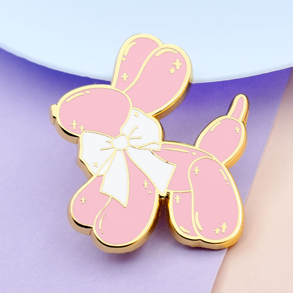 Embroidery Bali - บอลลูนสีชมพูสุนัขEnamel Pinน่ารักลูกสุนัขBow Tieเข็มกลัดพาสเทลเครื่องประดับสาวร้อนของขวัญอุปกรณ์เสริม