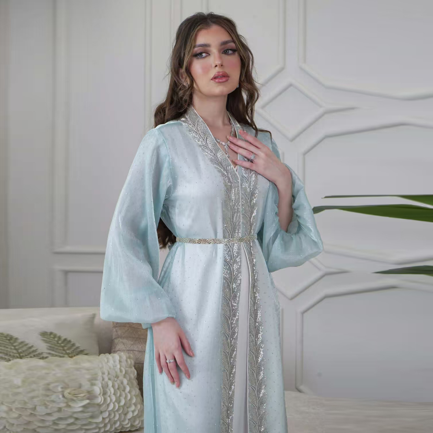 Eid Mubarak Djellaba ชุดกิโมโน - Embroidery Kebaya บทวิจารณ์และราคา