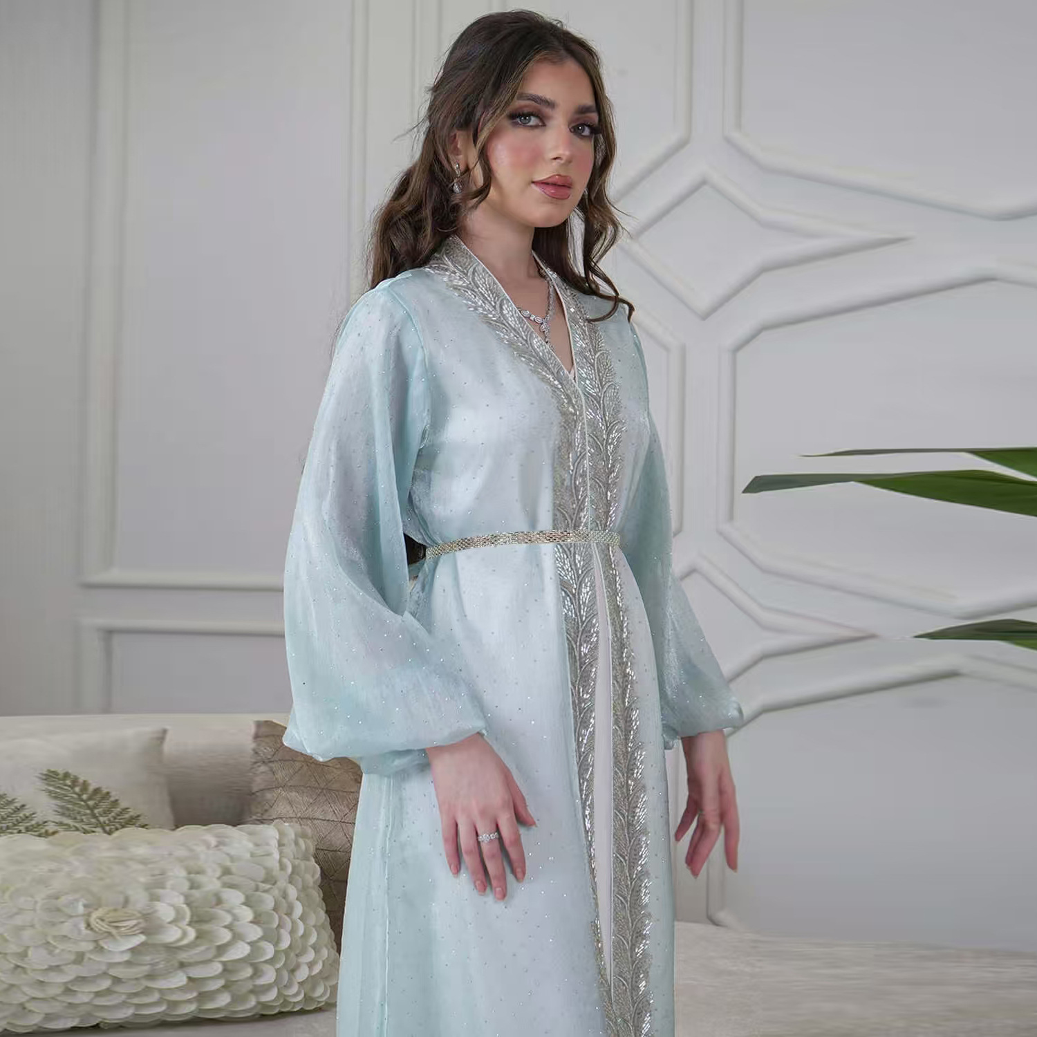 Eid Mubarak Djellaba ชุดกิโมโน - Embroidery Kebaya บทวิจารณ์และราคา