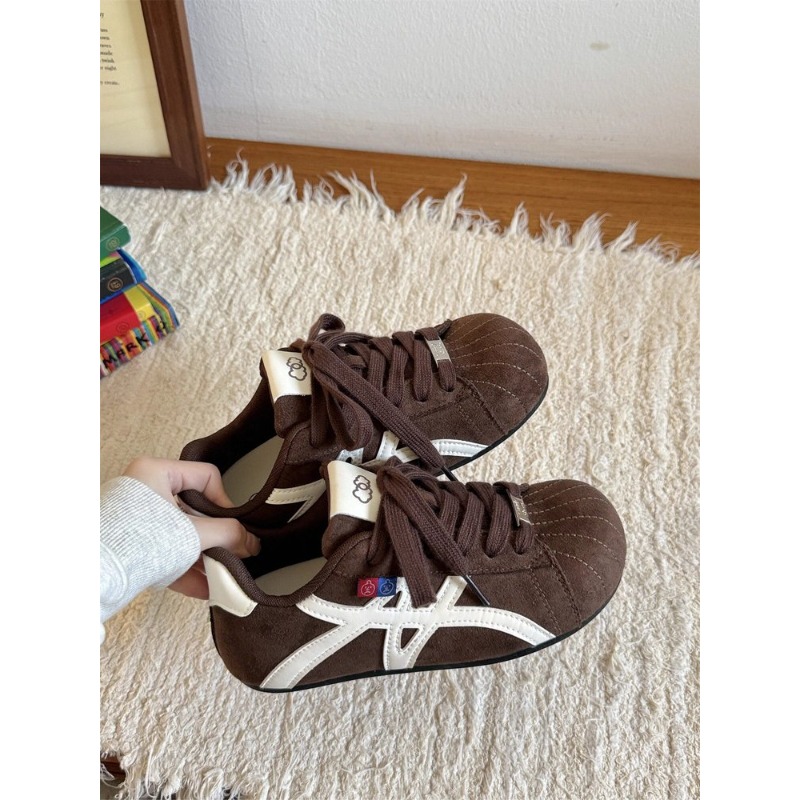 รองเท้าผ้าใบผู้หญิงสีน้ำตาล-ขา - Embroidery Garments บทวิจารณ์และราคา