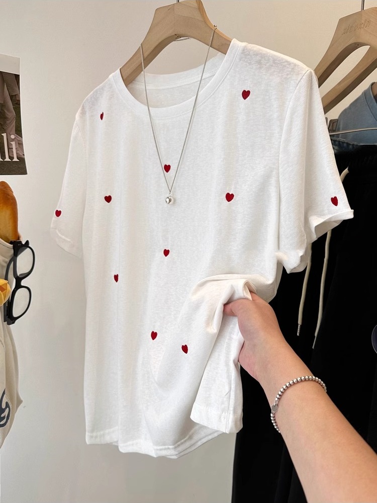 เสื้อยืดแขนสั้นผู้หญิงไซส์ใหญ่ - Embroidery Cotton Shirt บทวิจารณ์และราคา