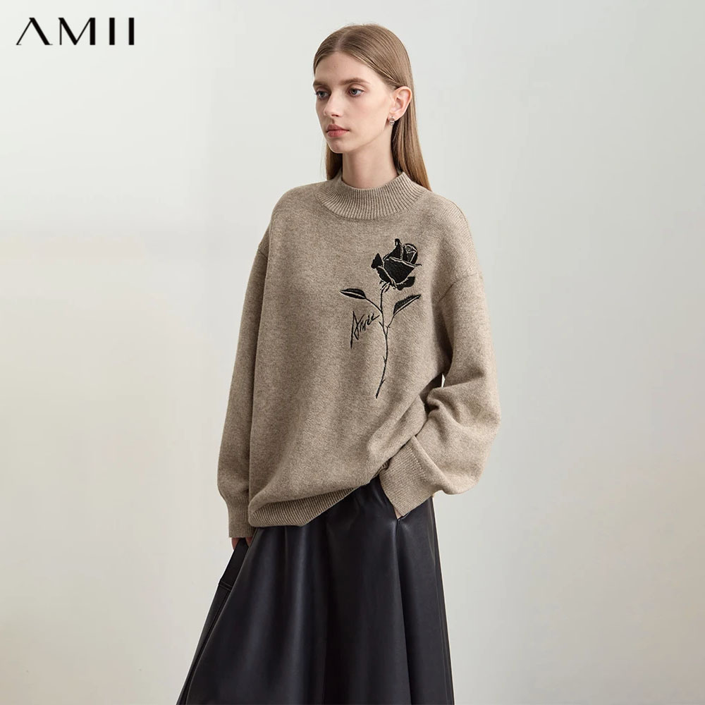 เสื้อสเวตเตอร์ Amii สำหรับฤดูใ - Embroidery Rose บทวิจารณ์และราคา